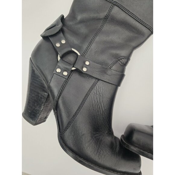 Harley Davidson Harness Boots 8 Darla Zip Mid Calf Above Ankle Black Leather - Picture 4 of 11